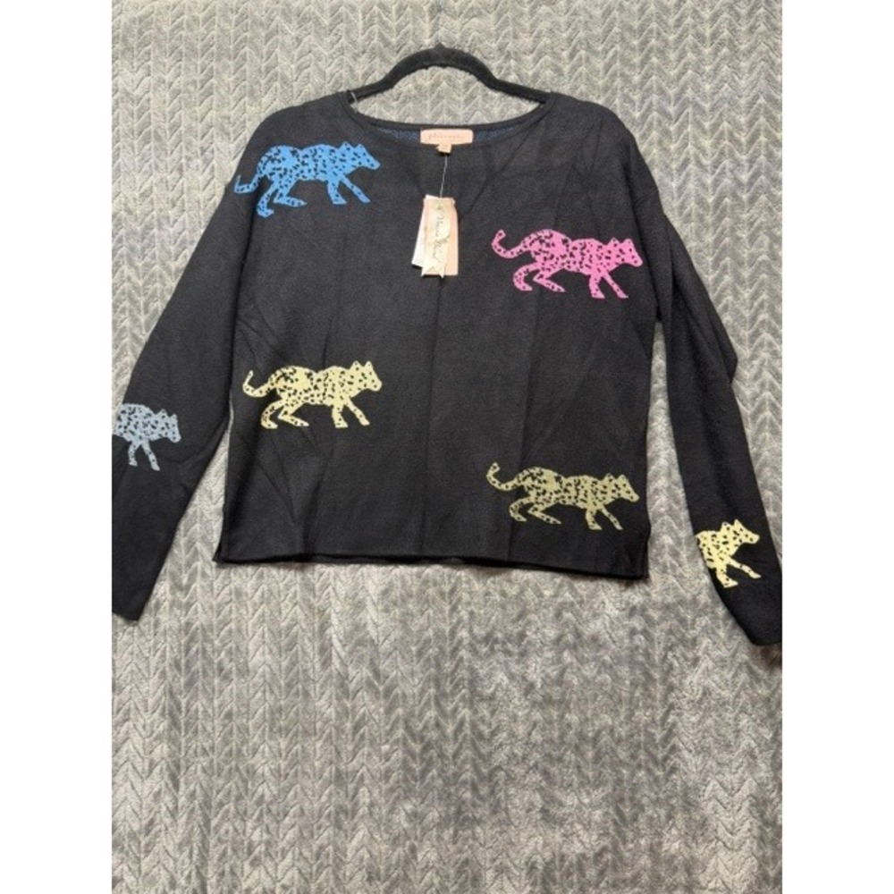 Philosophy Republic Clothing Black Leopard Intarsia Sweater NWT M 0513